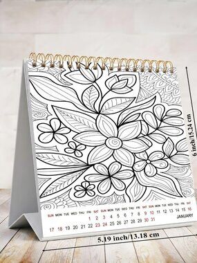 2027-12 Months Desk Coloring Calendar Desktop Planner with To-Do List (Flowers)